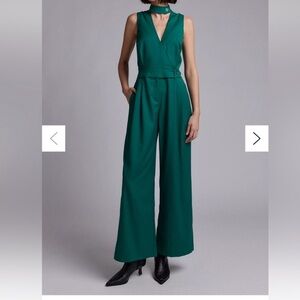 Wildfang Empower Jumpsuit Jade Green Wide Leg V Neck High Waist Size 6